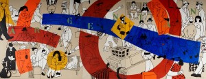 Tableau (huile sur toile) 3m x 7.50 m. Hommage à Fernand Léger Gare d'Argentan